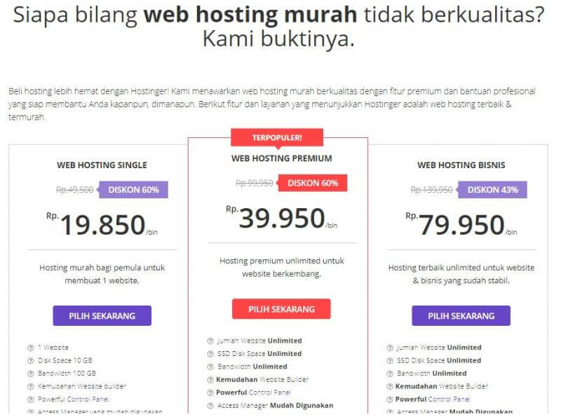 Paket Web Hosting Hostinger